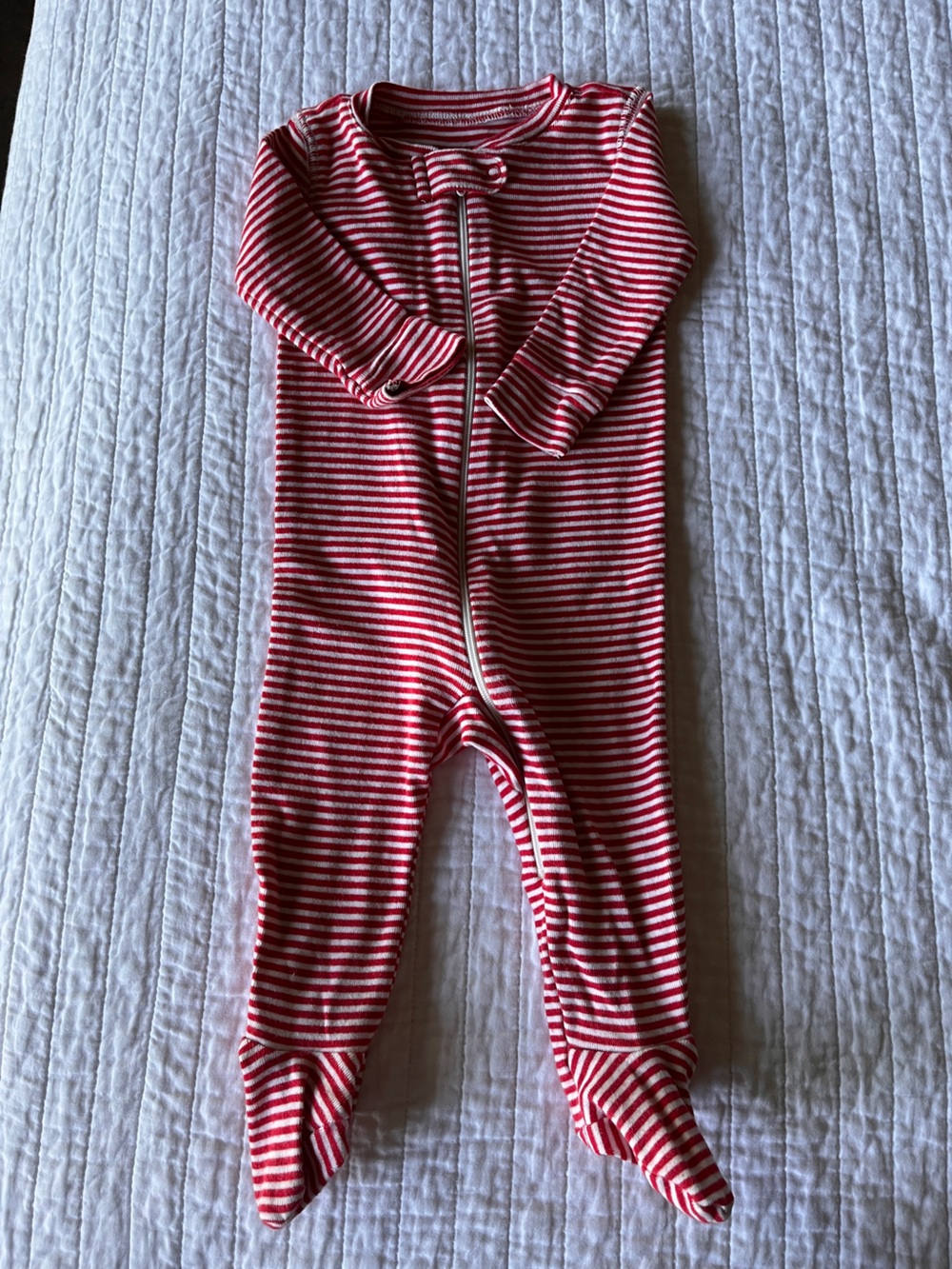 Primary Red and White Striped Zippered Onesie
